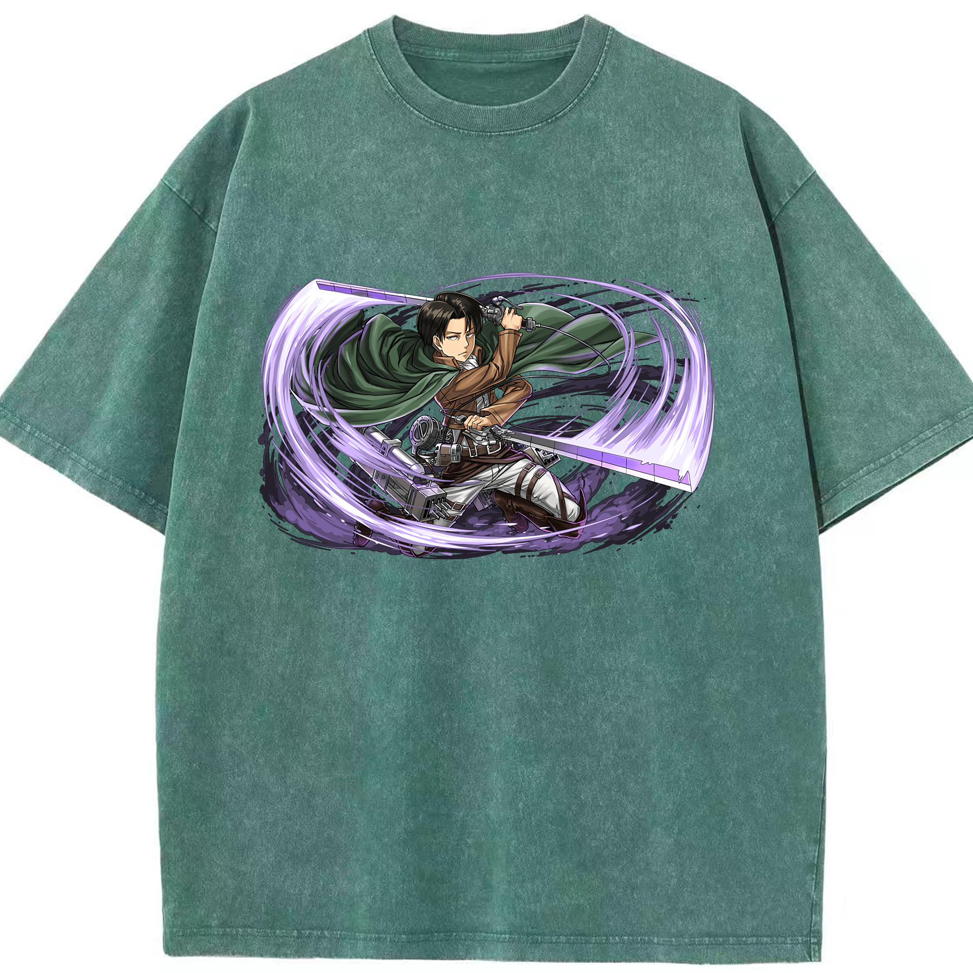 （画像用） 進撃の巨人 リヴァイ·アッカーマン Attack on Titan Levi Ackerman 綿100% ヴィンテージ風 半袖Tシャツ（フロントプリント）